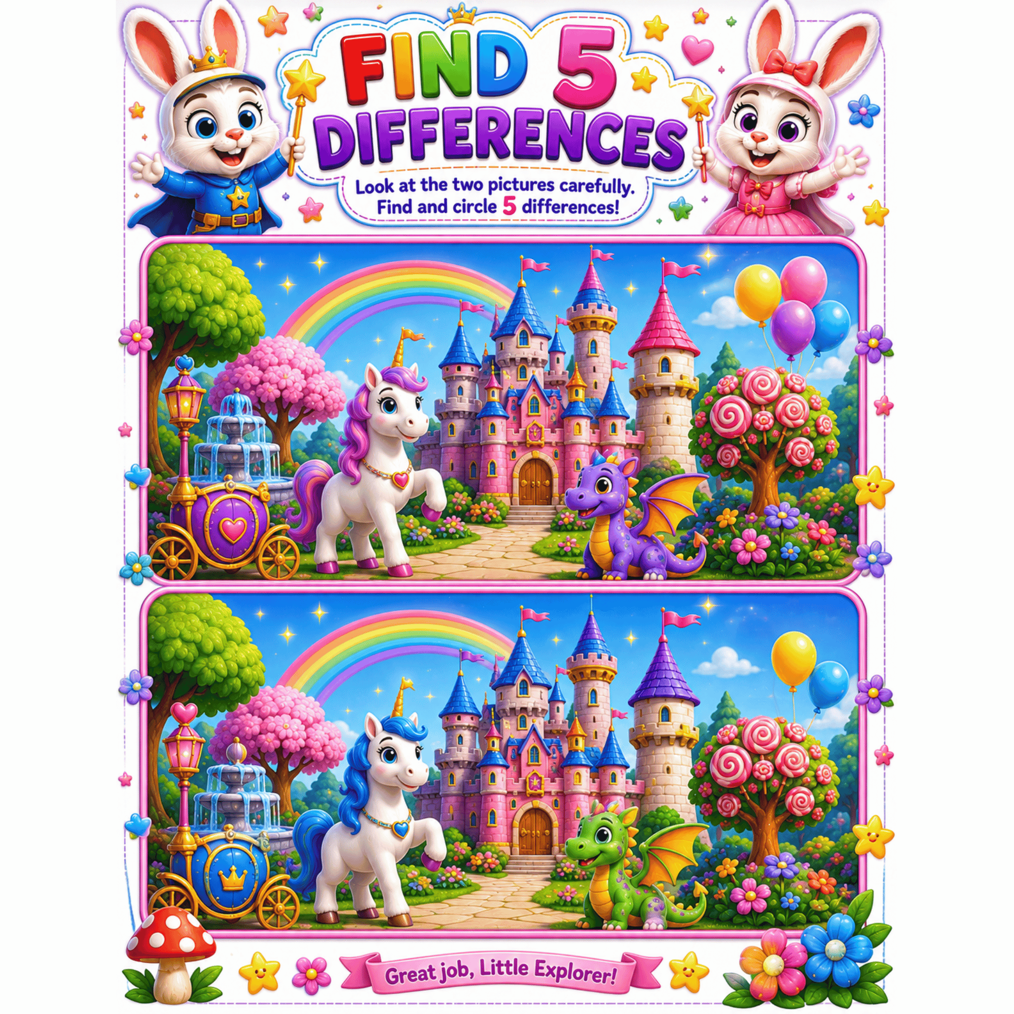 Find Differences Activity Sheet Nursery - Alex & Alice